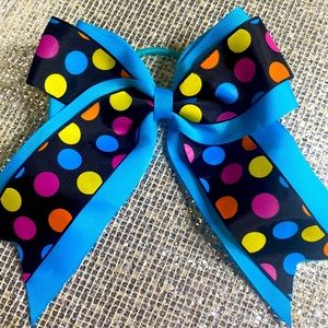 But 2 get 2 FREE!!! Black on blue hair bow with blue pink yellow polka dots